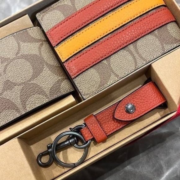 NWT COACH MEN'S BOXED 3 IN 1 WALLET GIFT SET IN SIG CANVAS WITH VARSITY STRIPE - Picture 6 of 6